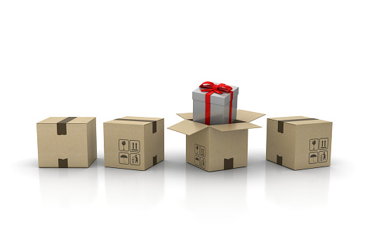 Cardboard Box with Gift Box - 3D Rendering