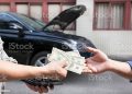 giving and taking money for car service concept
